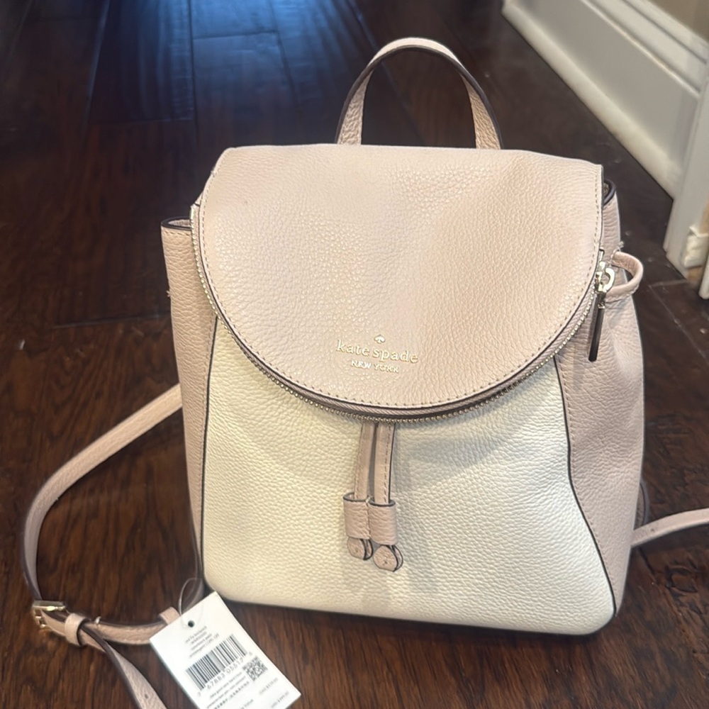 Kate Spade Leila Colorblock Drawstring Medium Flap Leather Backpack - Warm Beige